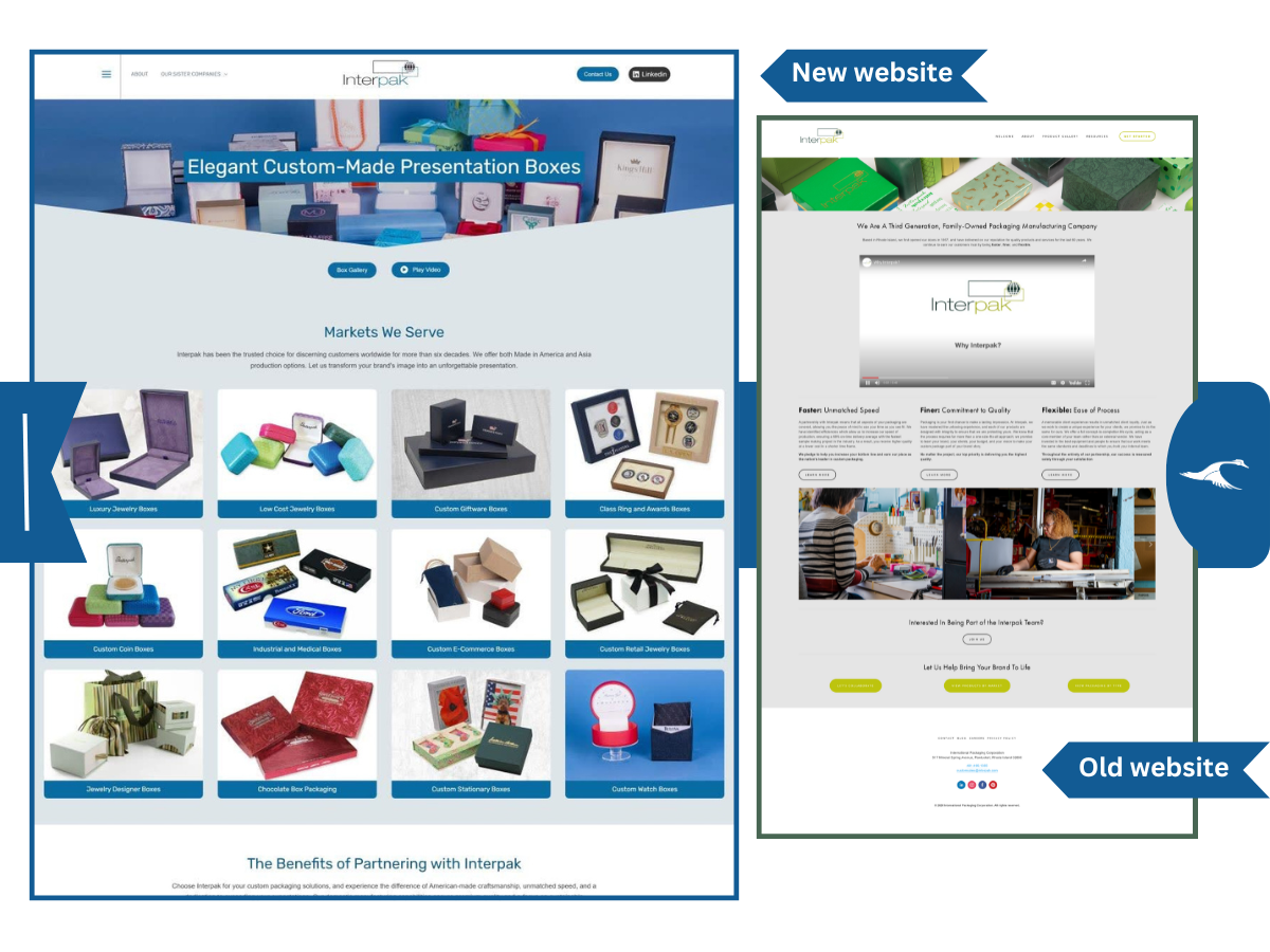 Interpak website comparison with new website on the left and old website on the right